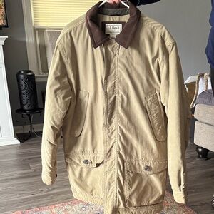 L.L. Bean Khaki Field Coat with Brown Corduroy Collar